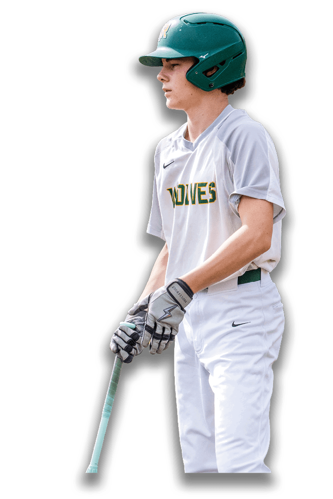 A baseball player wearing a green helmet and white uniform holding a bat. AI generated content
