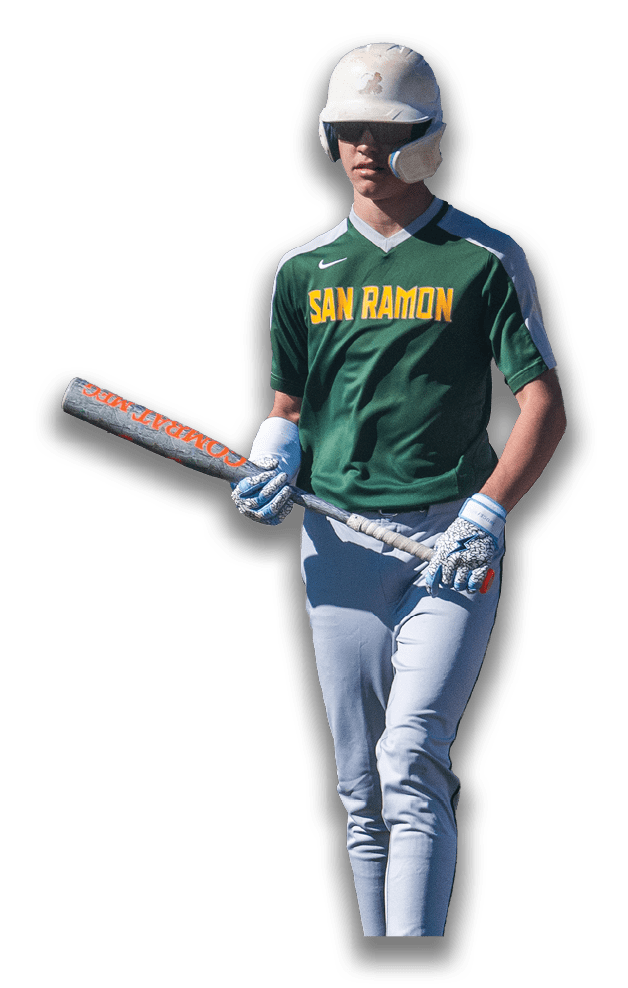 A man wearing a green and white shirt and white hat is holding a baseball bat. AI generated content