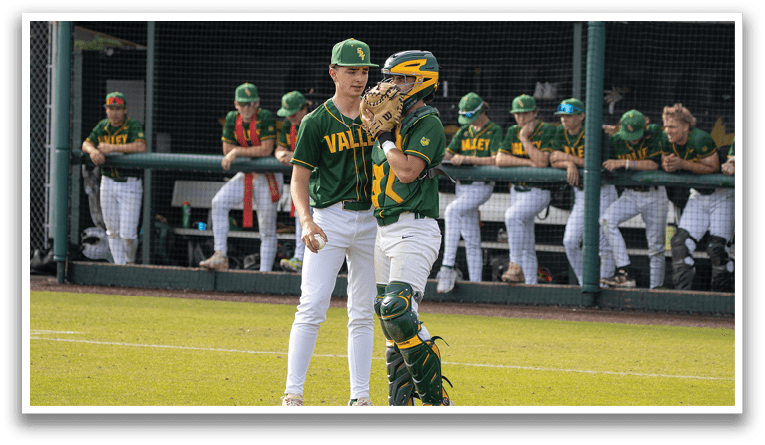 Baseball players on a field, one of them wearing a catcher's mitt. AI generated content