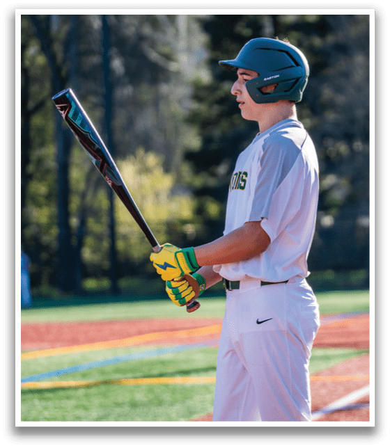 A baseball player holding a bat, wearing a helmet and a green and white uniform. AI generated content