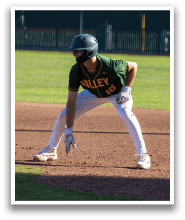 A baseball player wearing a green and yellow jersey and white pants. Description generated by AI