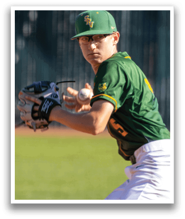 A baseball player wearing a green and yellow jersey. Description generated by AI
