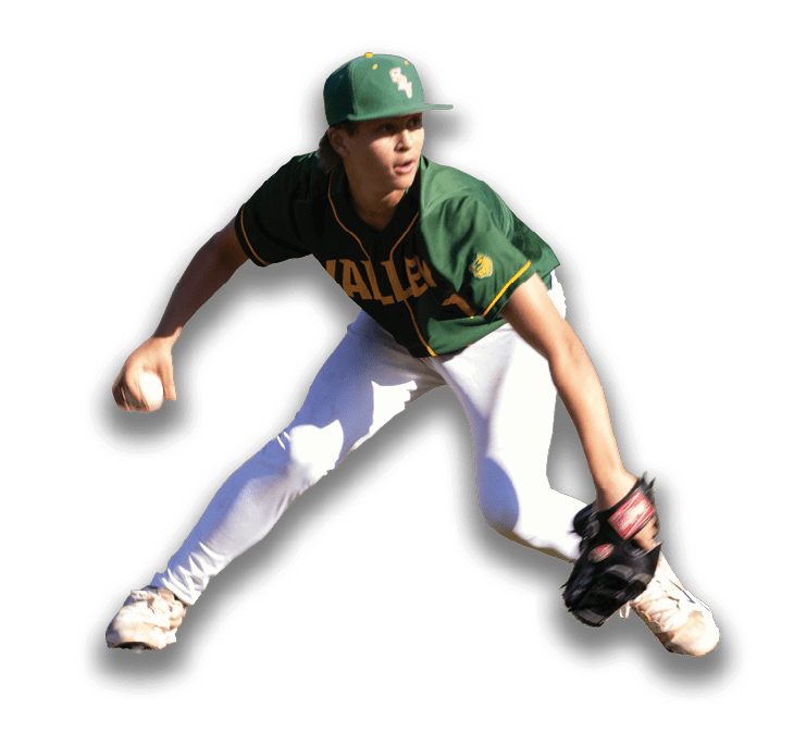 A baseball player in a green and yellow uniform is holding a ball. Description generated by AI