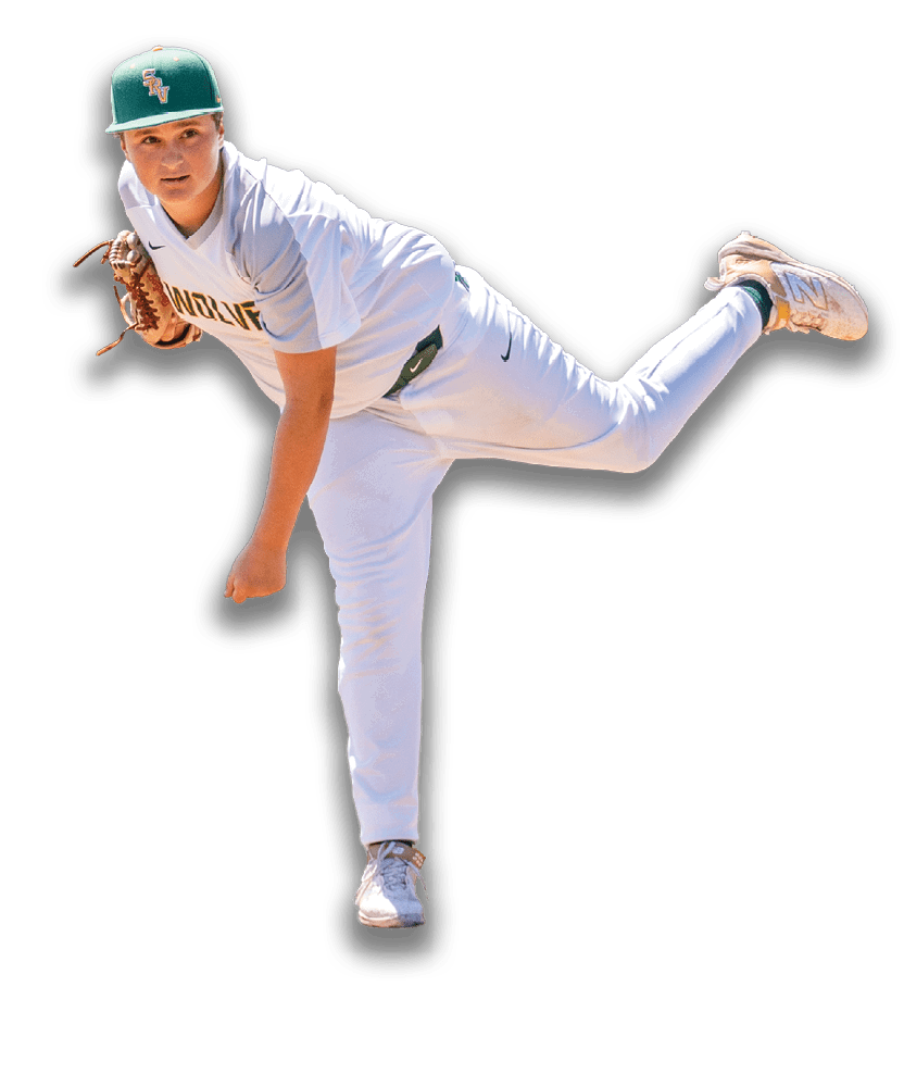 A baseball player in a white uniform is pitching a ball. Description generated by AI