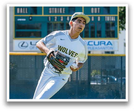 A baseball player wearing a white uniform and a red glove. Description generated by AI
