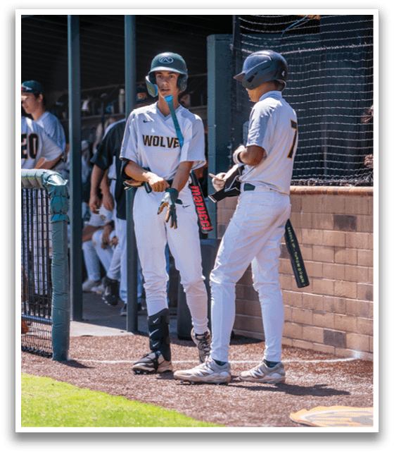 A baseball player wearing a helmet. Description generated by AI