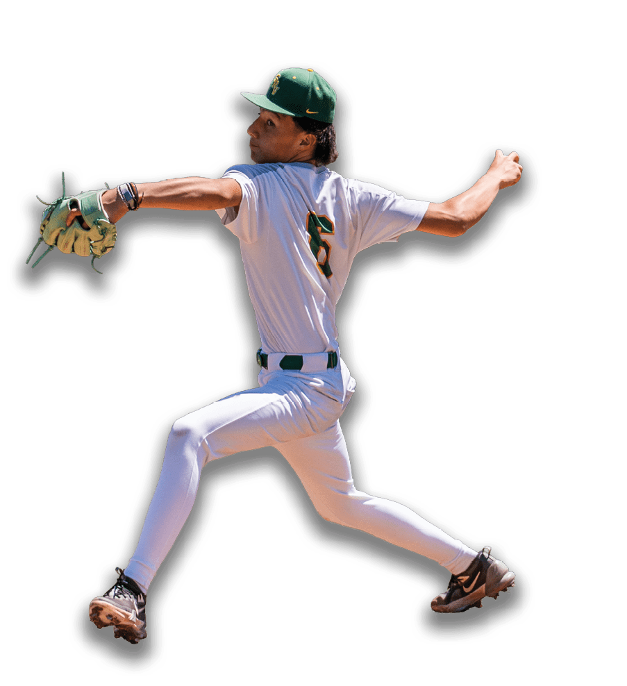 A baseball player in a white uniform is pitching a ball. Description generated by AI