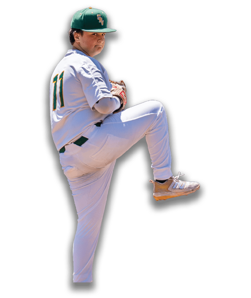 A baseball player in a white uniform is pitching a ball. Description generated by AI