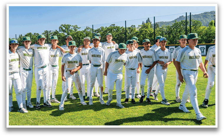 A group of baseball players standing on a field. Description generated by AI
