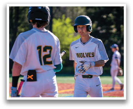 Two baseball players wearing white uniforms and helmets are standing on a field. One player is holding a bat, and the other is holding a baseball glove. They are both wearing baseball gloves. AI generated content