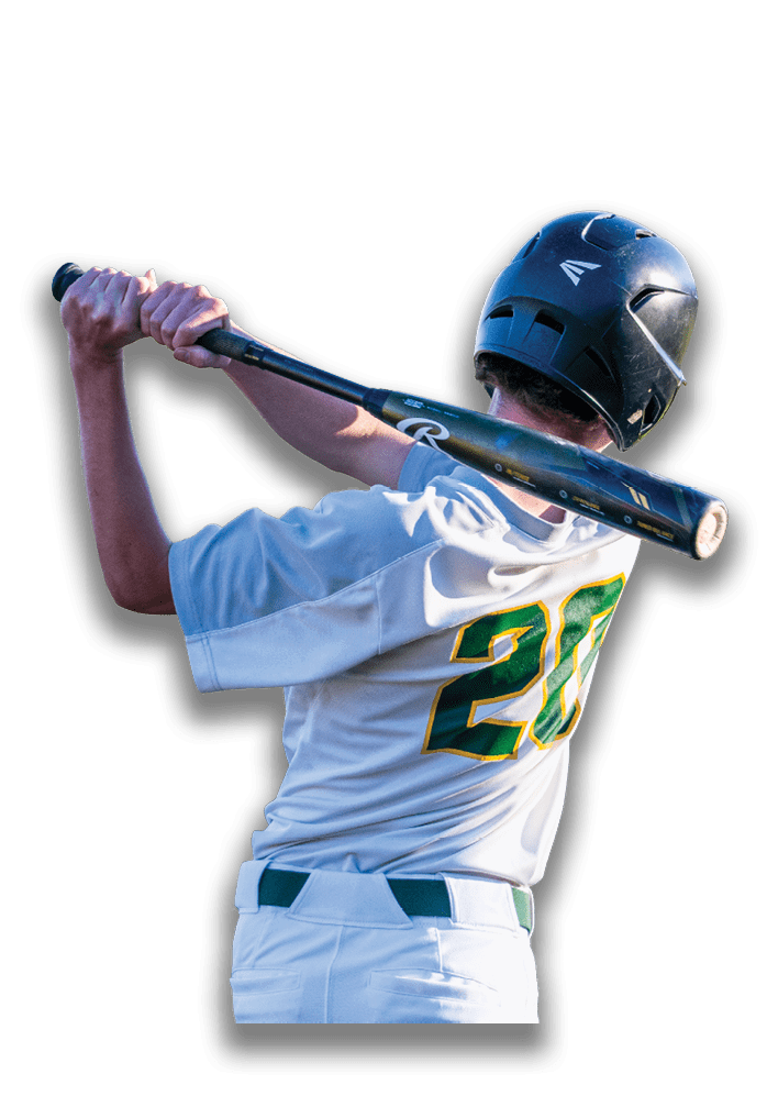 A baseball player in a white and green uniform is holding a bat, getting ready to swing. AI generated content