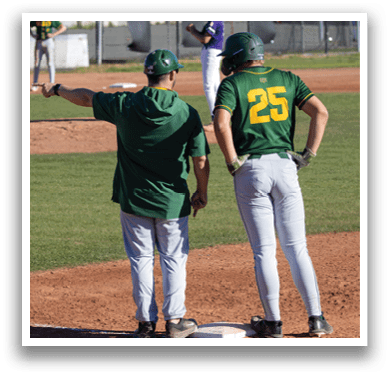 Two baseball players on a field, one of them pointing. AI generated content