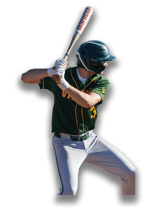 A baseball player in a green and yellow uniform is swinging a bat on a field. AI generated content