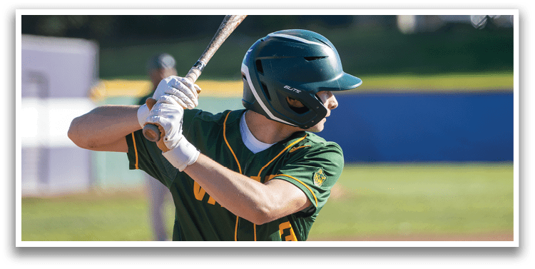 A baseball player in a green and yellow jersey is swinging a bat at a ball. AI generated content