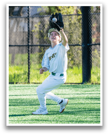 A baseball player catching a ball in a field. AI generated content