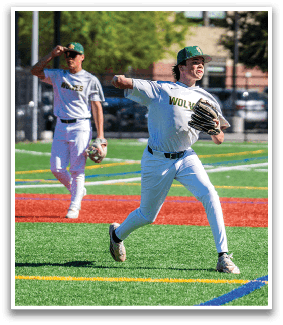 Two baseball players on a field, one of them throwing a ball. AI generated content