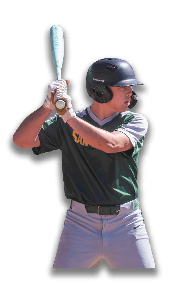 A baseball player is holding a bat, getting ready to swing. AI generated content