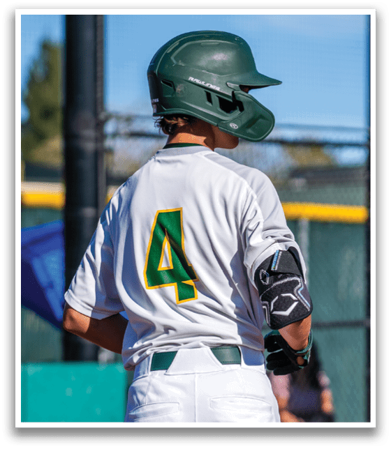 A baseball player wearing a green and white uniform with the number 4 on the back. AI generated content