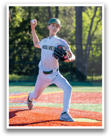 A boy in a baseball uniform is pitching a ball. AI generated content