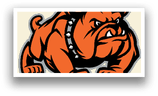 A bulldog mascot with a chain around its neck. AI generated content