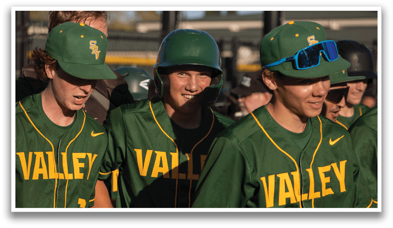 A group of young men wearing green and yellow baseball uniforms are standing together. AI generated content