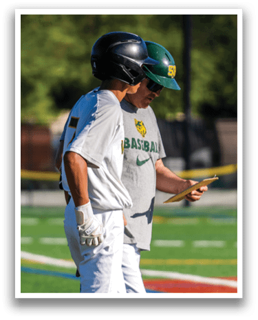 Two baseball players on a field, one holding a clipboard. AI generated content