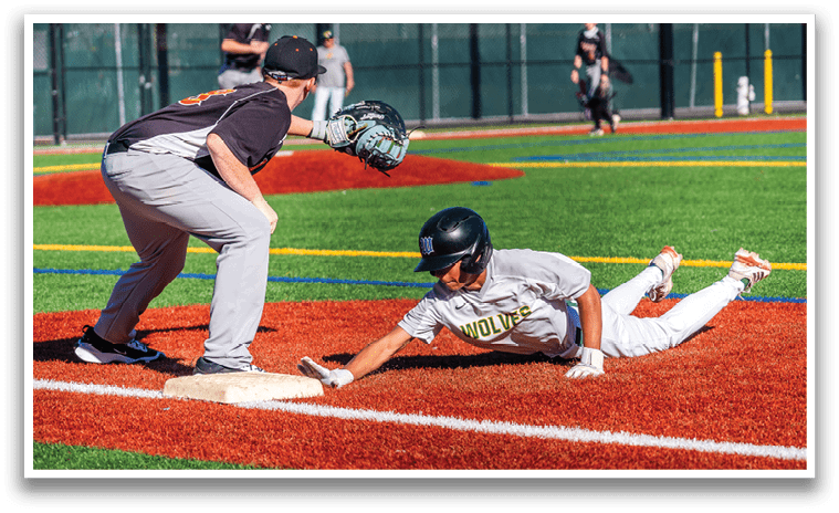 Two baseball players are on the field, one sliding into a base while the other tries to catch the ball. AI generated content