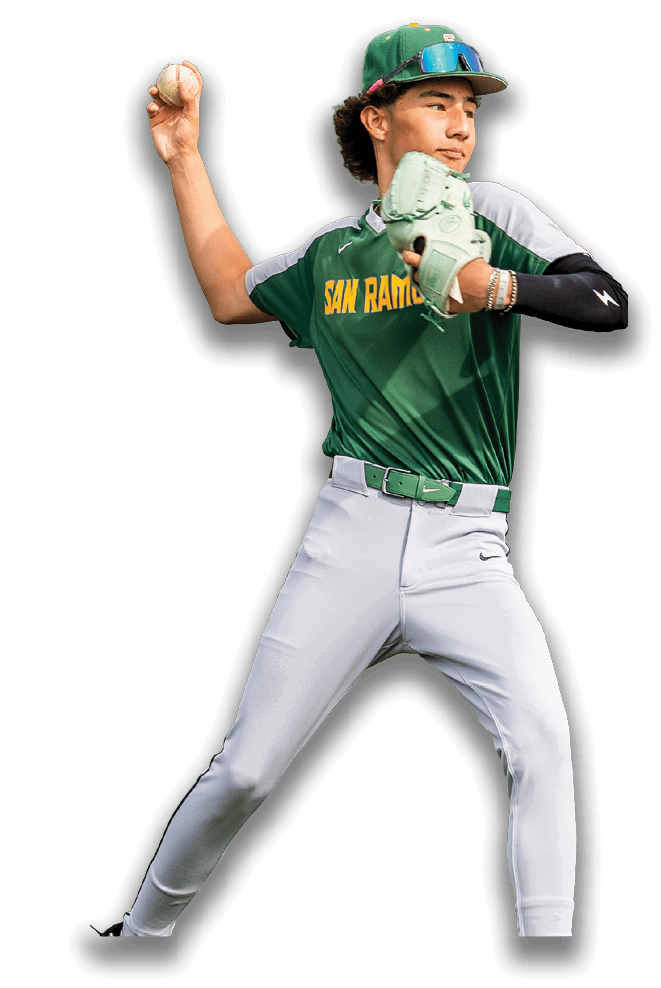 A baseball player in a green and yellow shirt and grey pants is throwing a ball. AI generated content