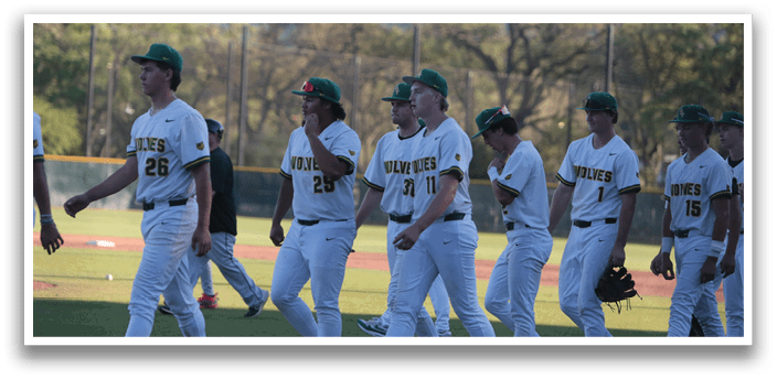 A group of baseball players wearing white uniforms and green hats are walking on a field. AI generated content