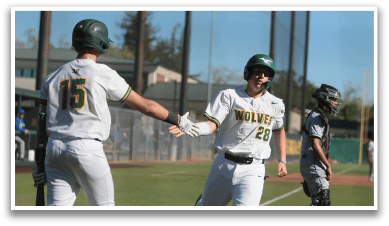 Two baseball players are high-fiving each other on the field. AI generated content
