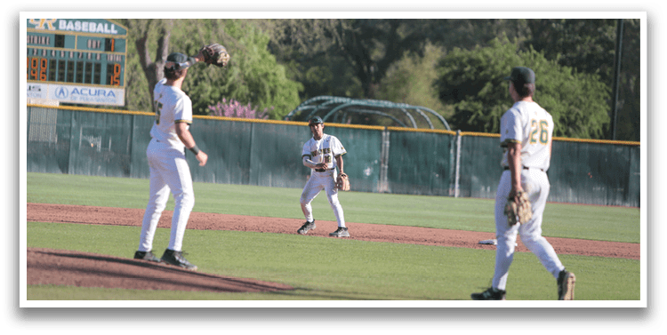 Three baseball players are on a field, with one player catching a ball in the air. AI generated content