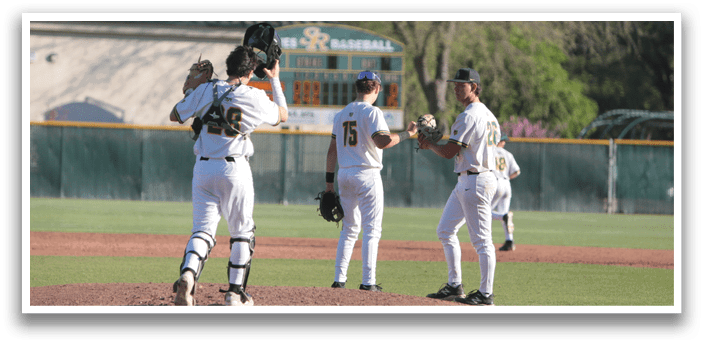 Baseball players on a field, one of them wearing a green hat. AI generated content