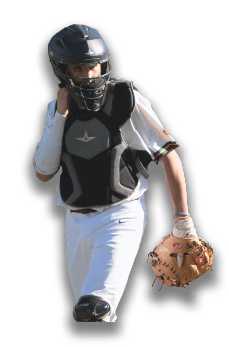 A baseball player wearing a helmet and catcher's mitt. AI generated content
