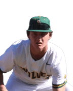 A baseball player is kneeling on the field, wearing a white uniform and a black glove. AI generated content