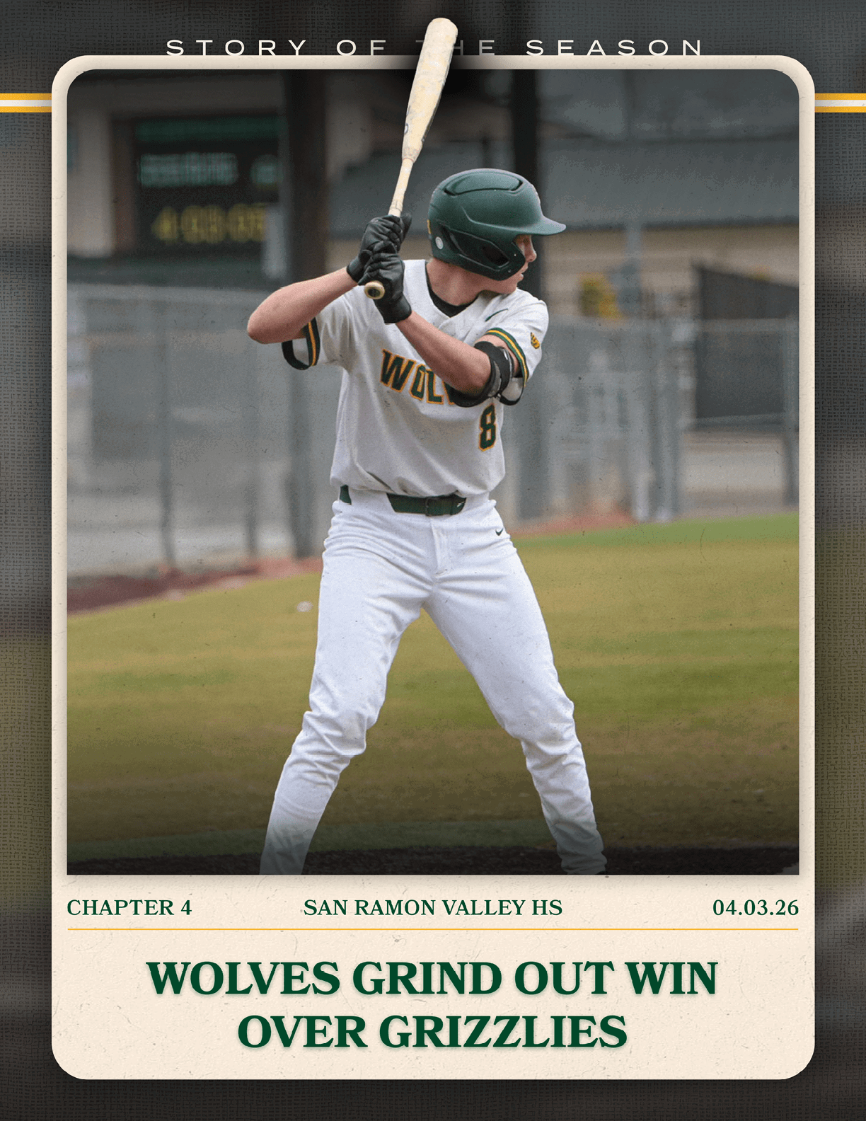 A baseball player in a green helmet and white uniform is swinging a bat. AI generated content