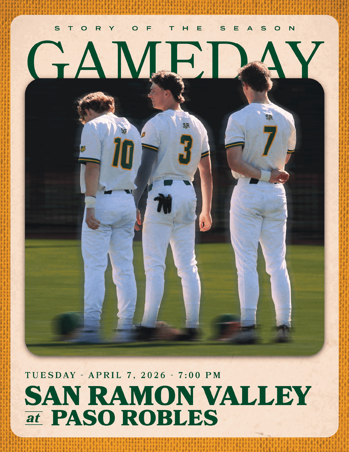 Three baseball players standing on a field. AI generated content