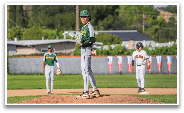 A baseball player stands on the pitcher's mound, holding a baseball glove. AI generated content