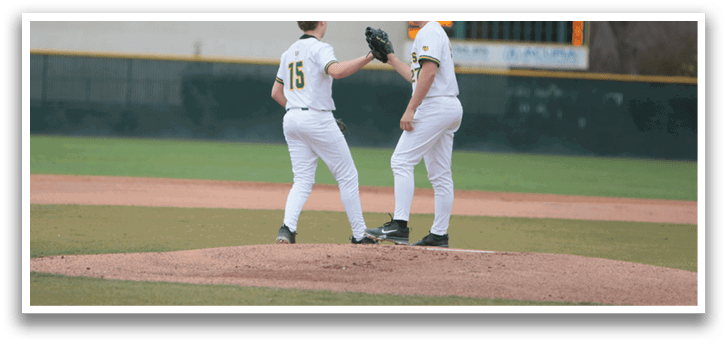 Two baseball players shake hands on the field. AI generated content