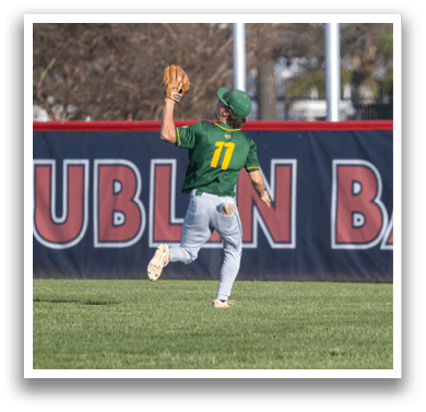 A baseball player wearing a green and yellow jersey is running on the field. AI generated content
