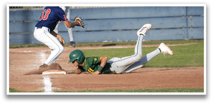 A baseball player slides into home base, trying to beat the catcher. AI generated content