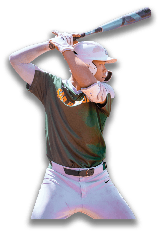 A baseball player in a green shirt and white pants is swinging a bat. AI generated content