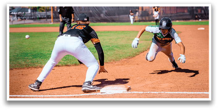 A baseball player slides into home plate while another player tries to catch the ball. AI generated content