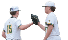 Two baseball players shake hands on the field. AI generated content