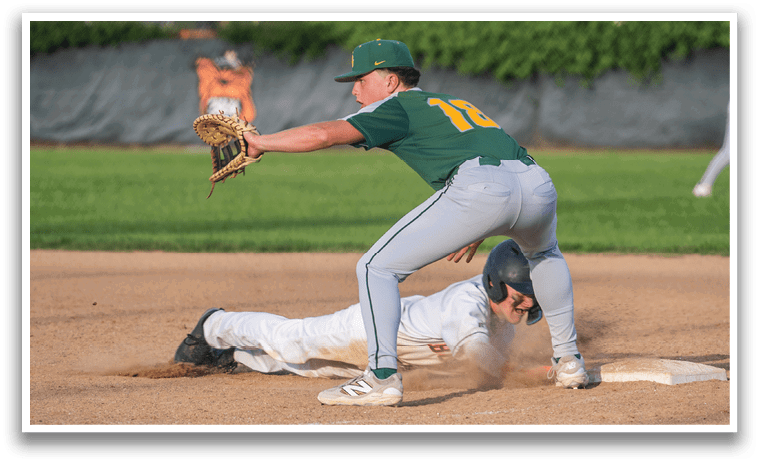 A baseball player slides into home plate while another player tries to catch the ball. AI generated content