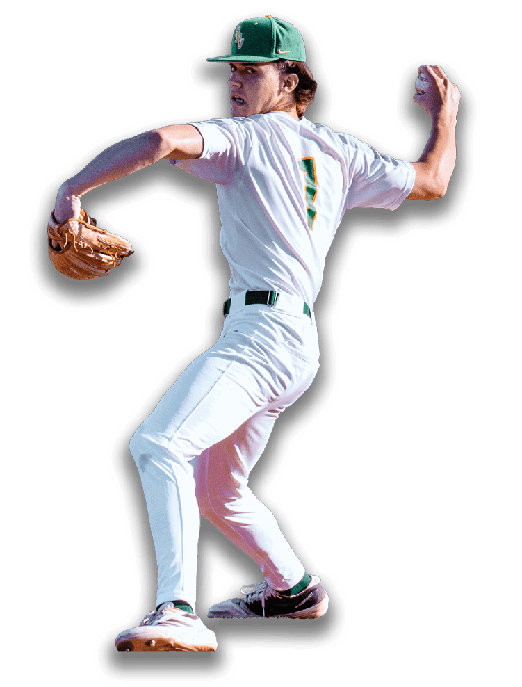 A baseball player in a white uniform is pitching a ball. Description generated by AI
