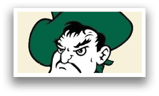 A green cowboy hat with a white L on it. Description generated by AI