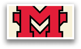 A red and white logo for M. Description generated by AI