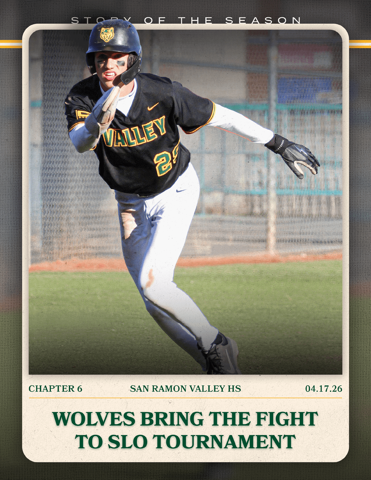 A baseball player in a black and yellow jersey running. Description generated by AI