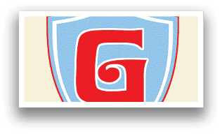 A blue and red shield with a G on it. Description generated by AI