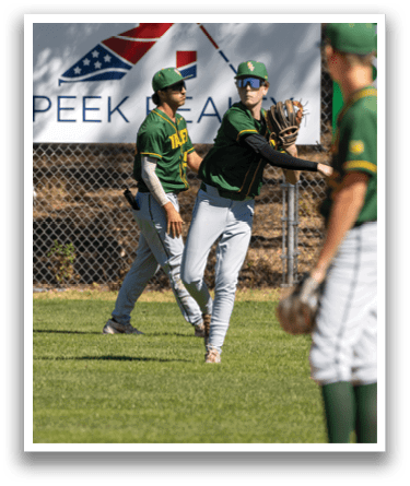A baseball player catching a ball. Description generated by AI